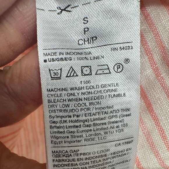 GAP Linen Button Down Shirt Small‎ Boyfriend Fit Pink White Stripe 100% Linen - Picture 3 of 4